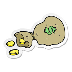 sticker of a cartoon bag of money