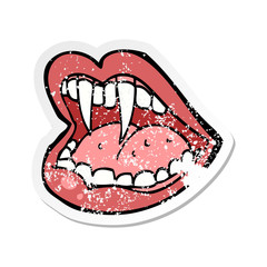 retro distressed sticker of a cartoon vampire mouth