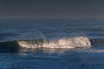 Atlantic ocean in morning light at Nazare, Portugal.