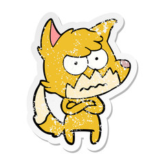 distressed sticker of a cartoon annoyed fox