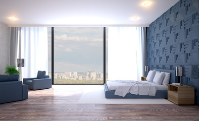 Modern grey bedroom interior. 3D rendering