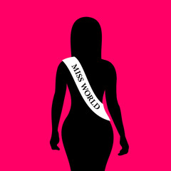 Beautiful woman is winning prize and award of Miss world. Competition, conetst and pageant of beauty, attractiveness and sexiness. Vector illustration