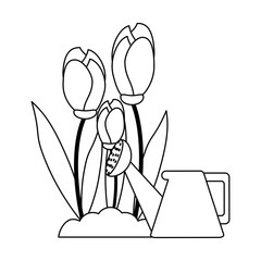 Garden can watering flower in black and white