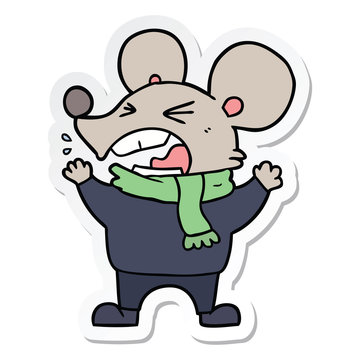 sticker of a cartoon angry mouse