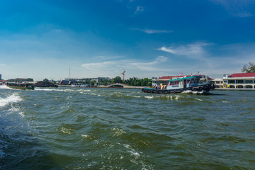 Bangkok, Thailand, November 22, 2018: River boat transport from Bangkok, Thailand. General Travel imagery