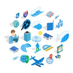 Adventure films icons set. Isometric set of 25 adventure films vector icons for web isolated on white background