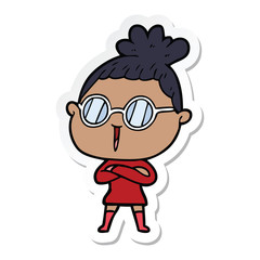 sticker of a cartoon woman wearing spectacles