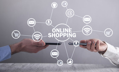 Two people using smartphone. Online Shopping