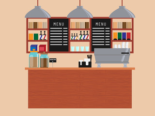 Design of coffee shop, coffee bar. Vector illustration in flat style