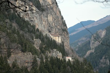 Sumela Monastery behind the tree Place: Trabzon, Turkey 