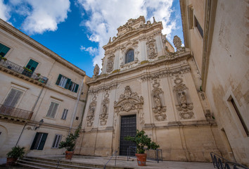Facade of the church chiesa Maria ss.del Carmine in the old baroque town of Lecce, Puglia, Italy....