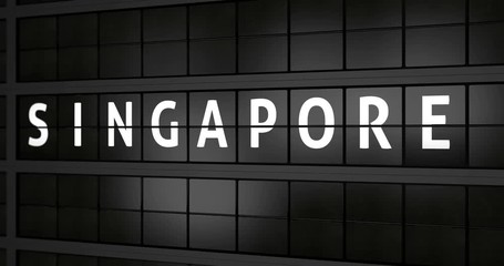 3D generated animation 4K, Analogue airport billboard with flight information, arrival city of Singapore