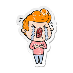 distressed sticker of a cartoon crying man