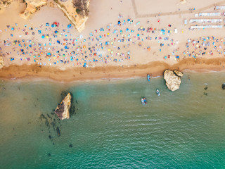 Ocean Landscape With Rocks And Cliffs At Lagos Bay Coast In Algarve, Portugal