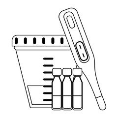 Medical healthcare supplies in black and white