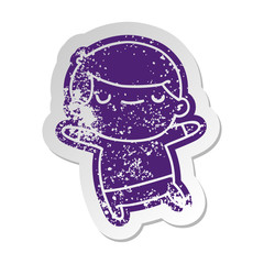 distressed old sticker of a kawaii cute boy