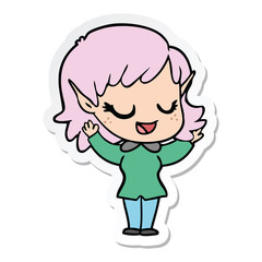 sticker of a happy cartoon elf girl