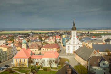 Panorama of a small town Jeseník, cloudy day.