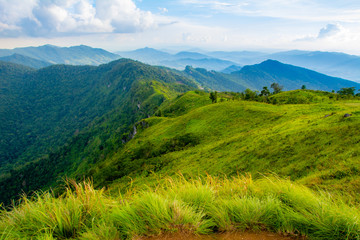 Beautiful mountain landscape in the Phu Chi fa National Park in Chiang Rai Province, Thailand.