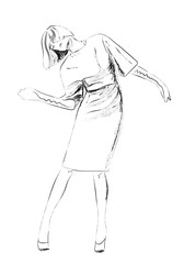 Fashion models in the dress sketch illustration