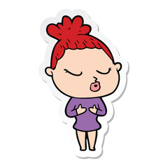 sticker of a cartoon calm woman