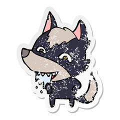 distressed sticker of a cartoon hungry wolf