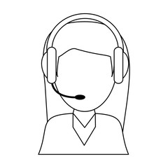 call center agent with headset in black and white