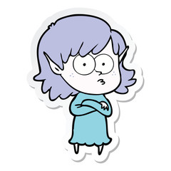 sticker of a cartoon elf girl staring