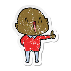 distressed sticker of a happy cartoon bald man