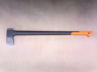 Axe long, plastic handle, gray shaded background