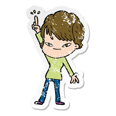 distressed sticker of a cartoon happy woman