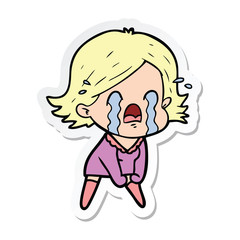 sticker of a cartoon woman crying