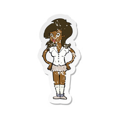 retro distressed sticker of a cartoon pretty woman