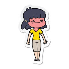 sticker of a cartoon angry girl