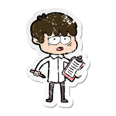distressed sticker of a cartoon exhausted boy