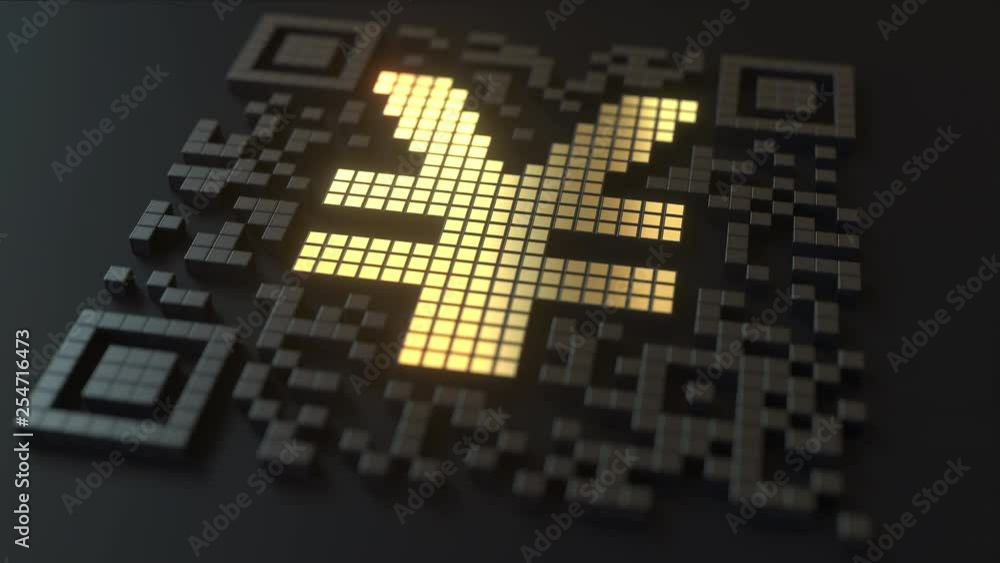 Poster quick response or qr code with yen sign. modern fintech related 3d animation
