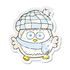 retro distressed sticker of a cartoon cute little owl