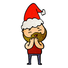 textured cartoon of a happy bearded man wearing santa hat