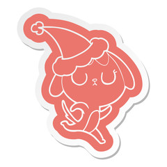cute cartoon  sticker of a dog wearing santa hat