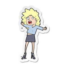 sticker of a cartoon woman having trouble walking in heels