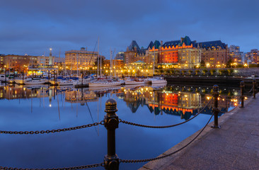 Victoria Harbour at Dusk with Chain Railing