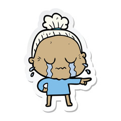 sticker of a cartoon crying old lady