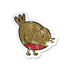 distressed sticker of a cartoon robin bird