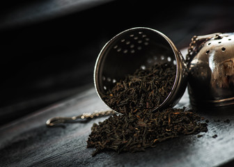 black tea in strainer