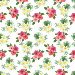 Pattern Digital paper Tropics Flowers Leaves Monstera Palm Plumeria Anthurium Watercolor illustrations Botanical decorations Design