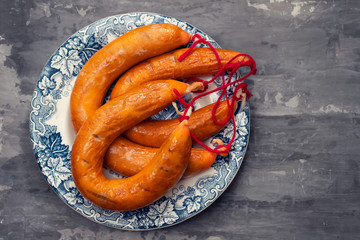 portuguese smoked sausages farinheira on beautiful dish