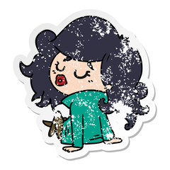 distressed sticker cartoon of cute kawaii girl