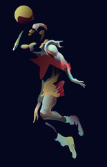 Abstract vector illustration of an athlete in a jump with a ball, basketball and sports - 254718234