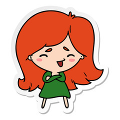 sticker cartoon of a cute kawaii girl