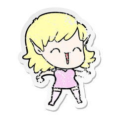 distressed sticker of a cartoon elf girl